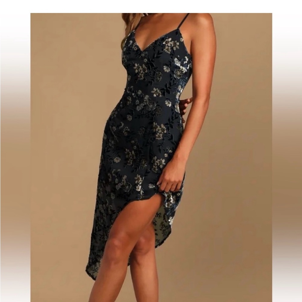 Lulu's Blue Floral High Low Dress